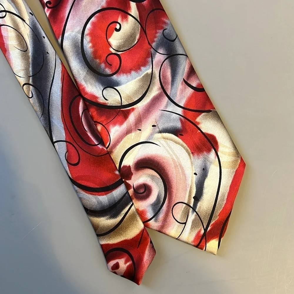 J. Garcia Red and Black Abstract Snail Garden Tie 59”